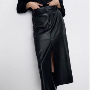 Zara faux leather midi skirt